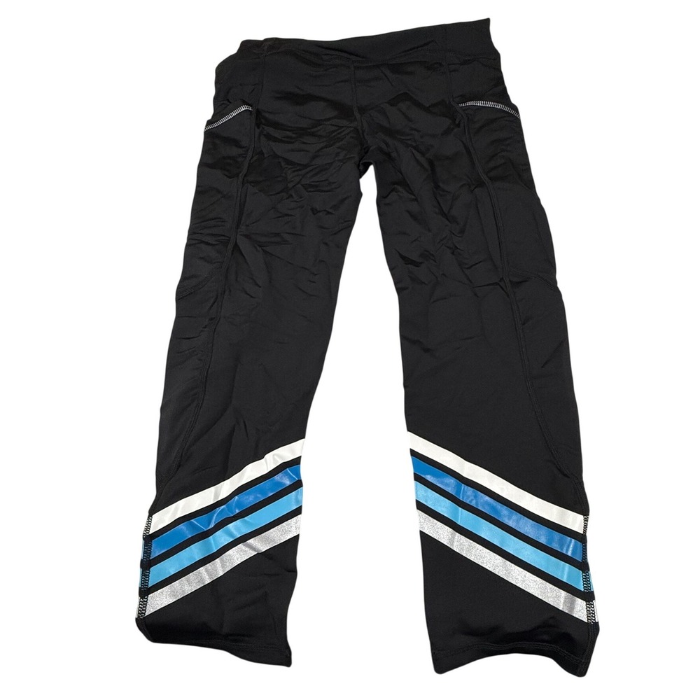 Herbalife Nutrition Women's S Black Blue Stripe Capri Leggings Zip Pockets - Picture 7 of 9